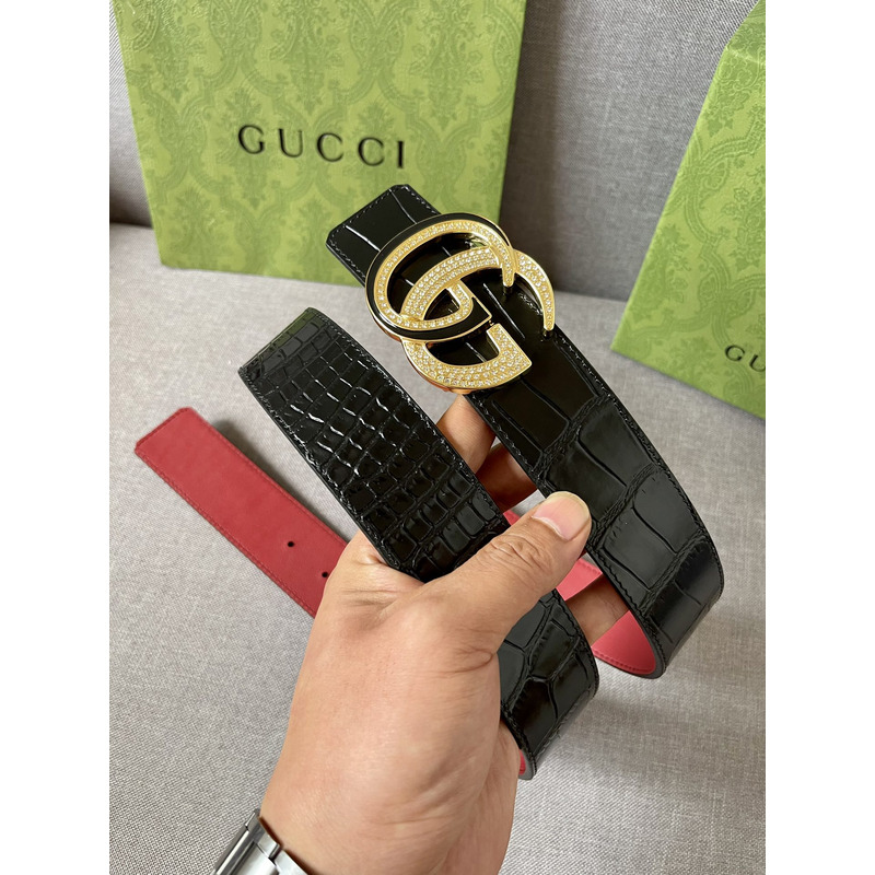 G*u*i double g gold diamond leather belt