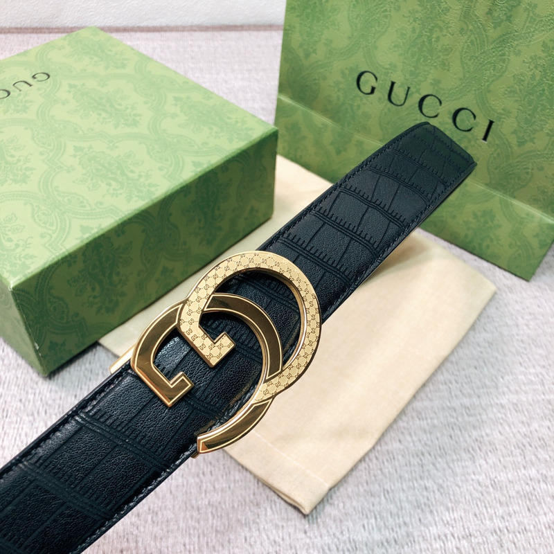 G*u*i gold double g leather belt