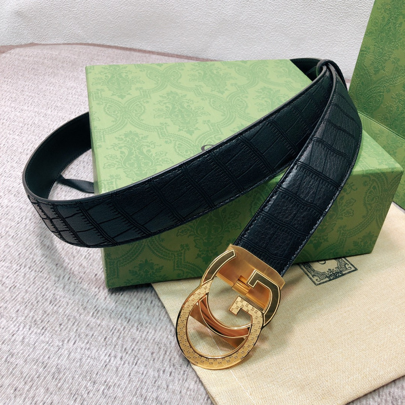 G*u*i gold double g leather belt