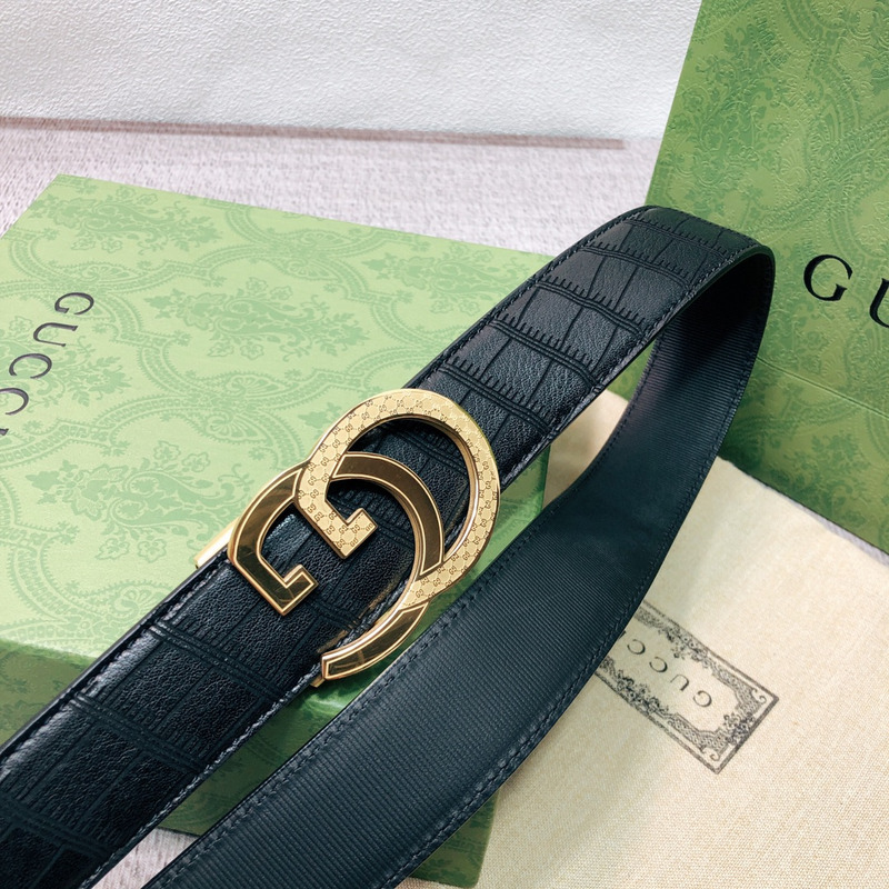 G*u*i gold double g leather belt