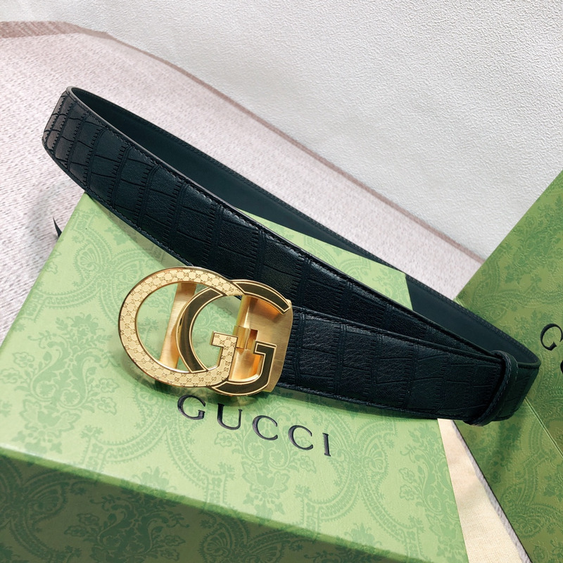 G*u*i gold double g leather belt