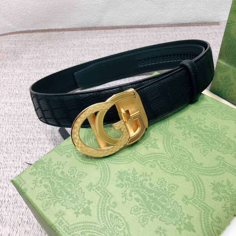 G*u*i gold double g leather belt