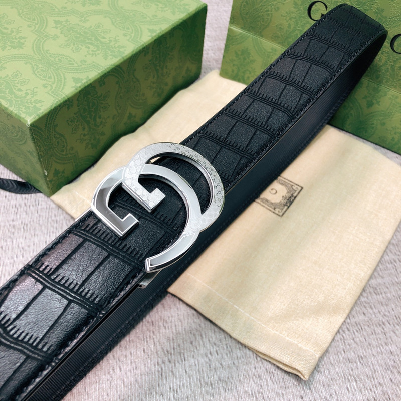 G*u*i silver double g leather belt