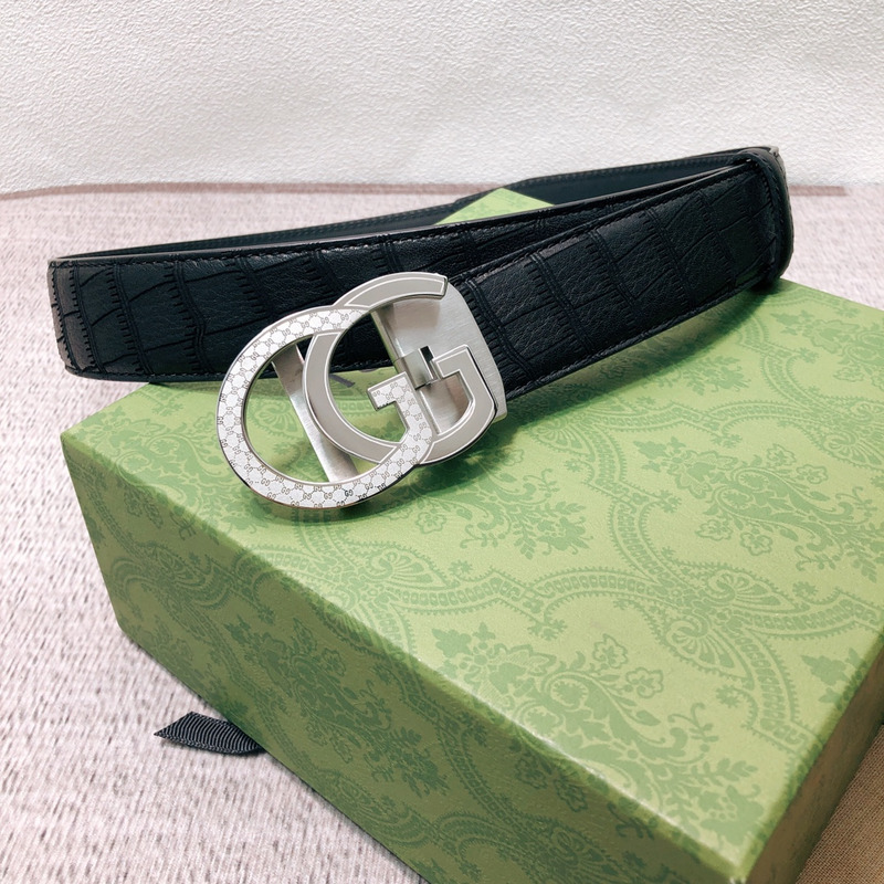 G*u*i silver double g leather belt