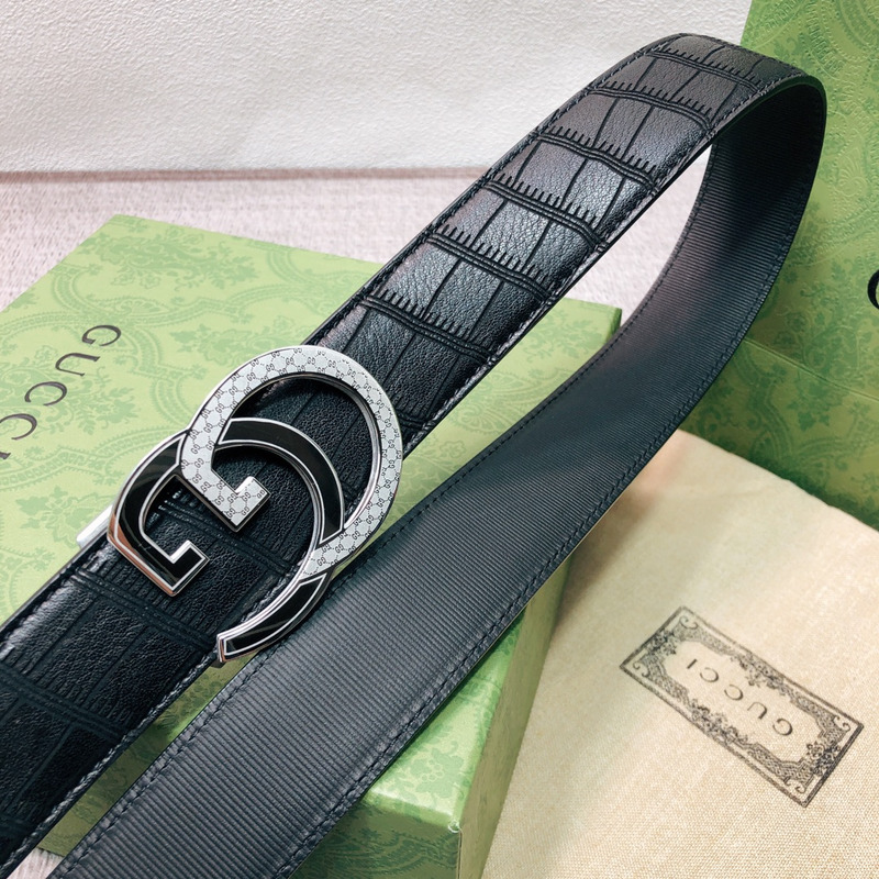 G*u*i silver double g leather belt