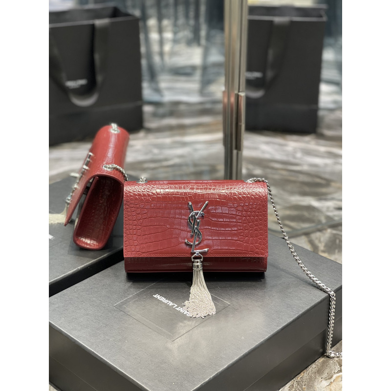 YSL Red Embossed Kate Medium Bag