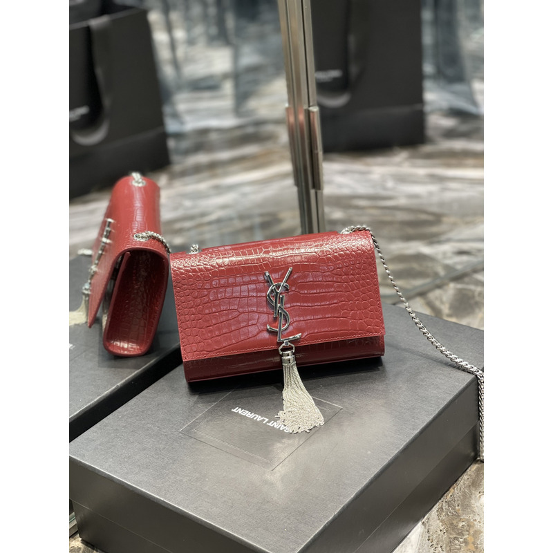 YSL Red Embossed Kate Medium Bag