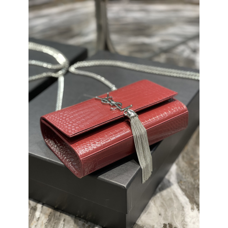 YSL Red Embossed Kate Medium Bag