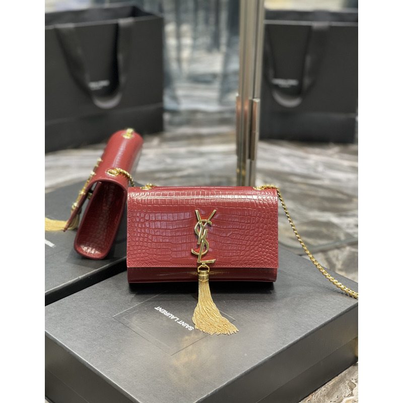 Saint Laurent Red Embossed Kate Medium Bag Small