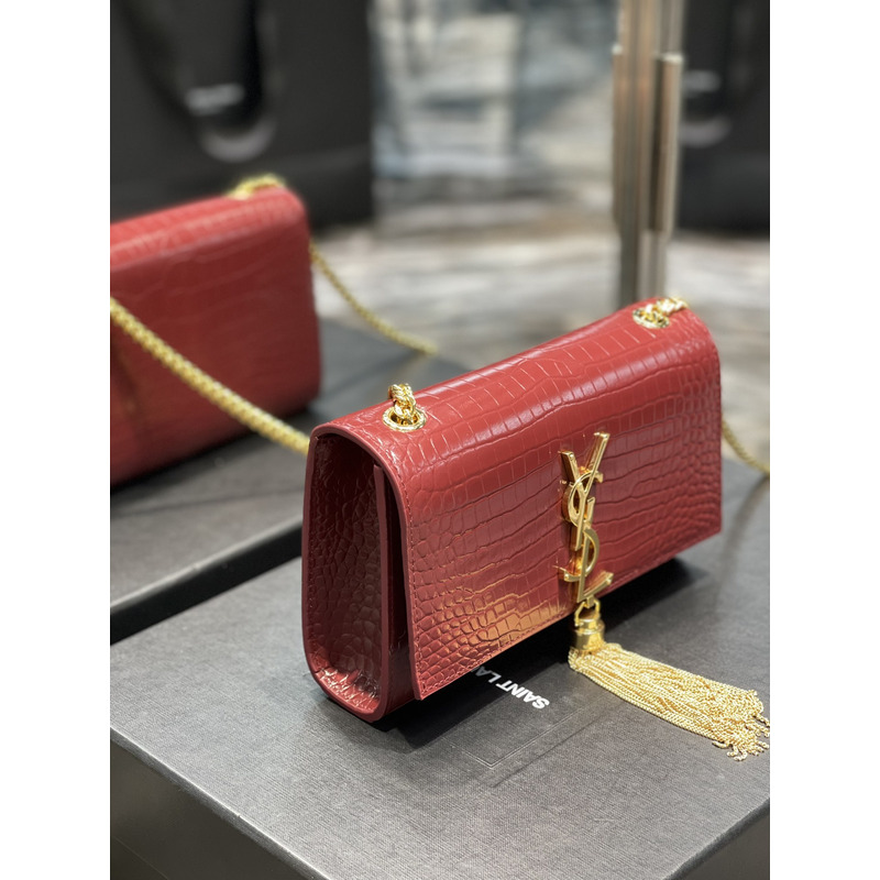 Saint Laurent Red Embossed Kate Medium Bag Small