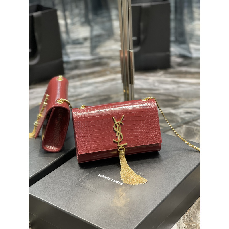 Saint Laurent Red Embossed Kate Medium Bag Small