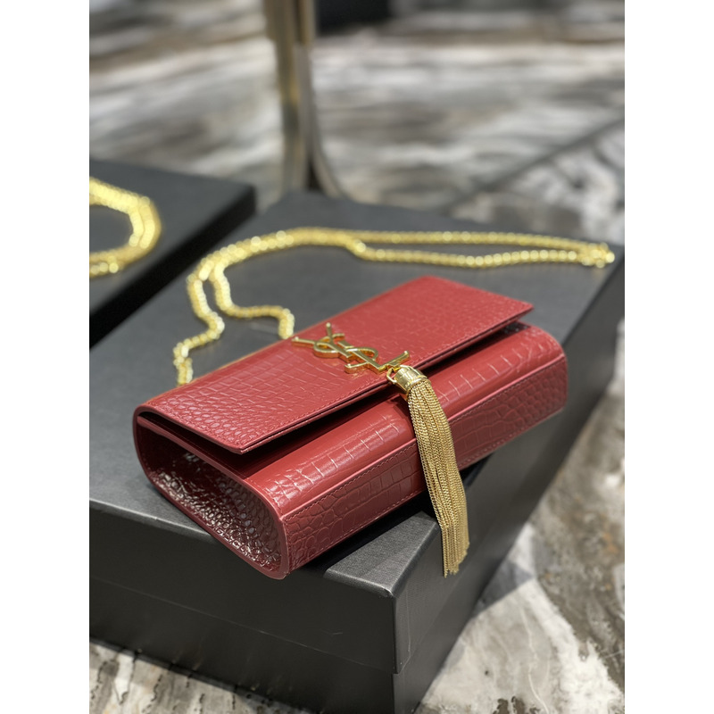 Saint Laurent Red Embossed Kate Medium Bag Small