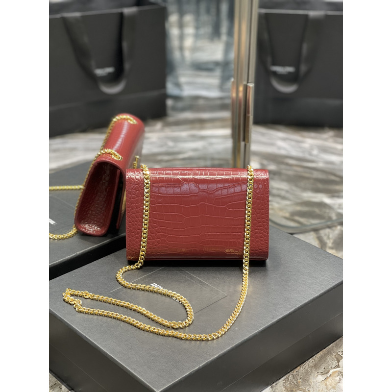 Saint Laurent Red Embossed Kate Medium Bag Small