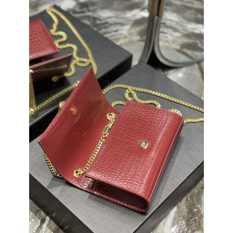 Saint Laurent Red Embossed Kate Medium Bag Small