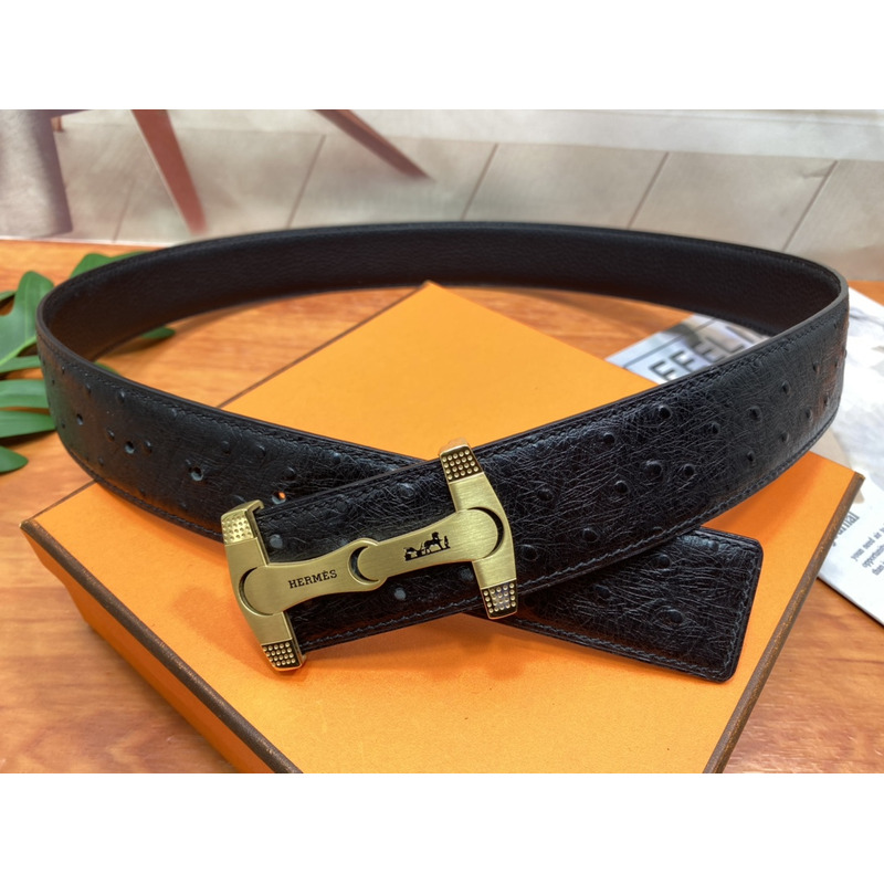 H**mes logo leather black belt