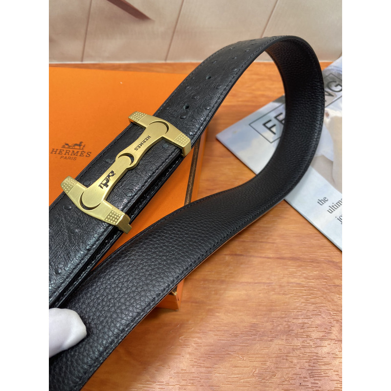 H**mes logo leather black belt