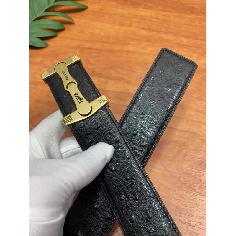 H**mes logo leather black belt