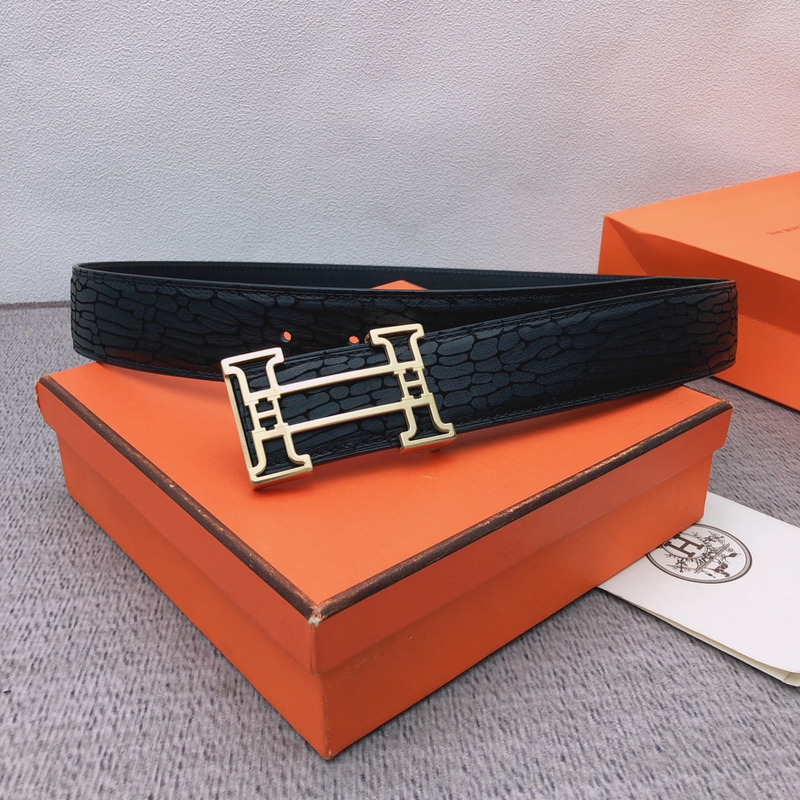 H**mes constance buckle & leather strap gold belt