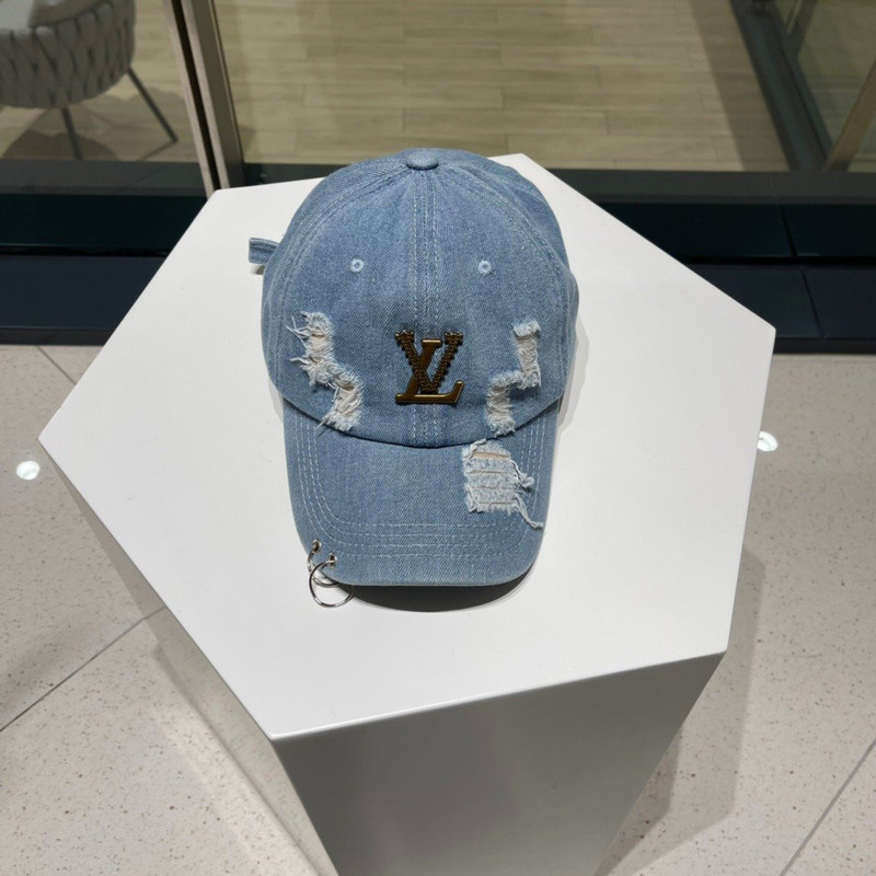 l**is V*t*n metal logo ripped hat blue denim