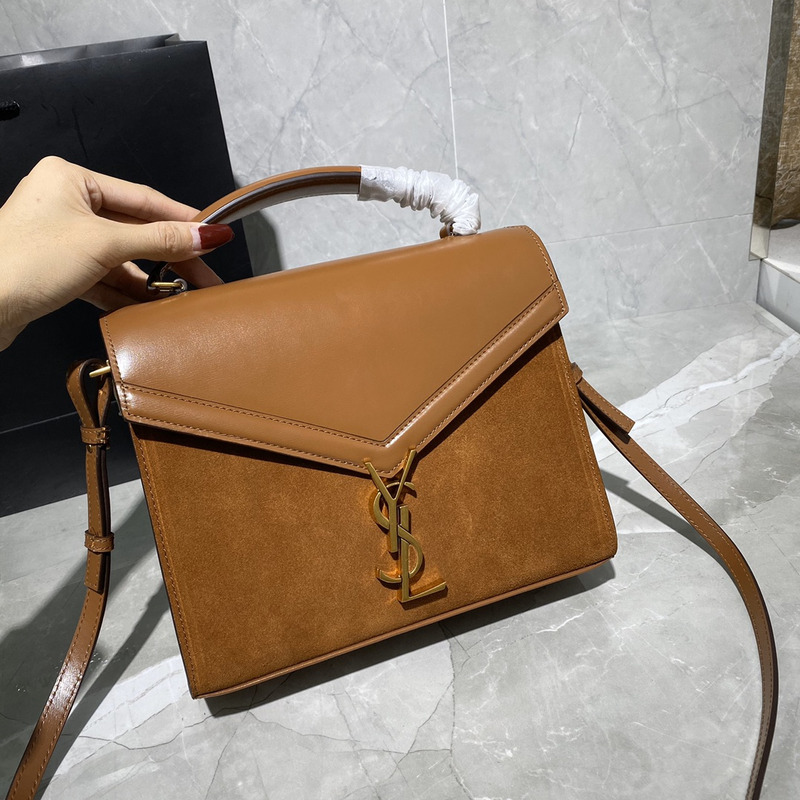 Saint Laurent Cassandra Mini Top Handle Bag In Grain De Poudre Eobossed Leather Dark Beige 578000