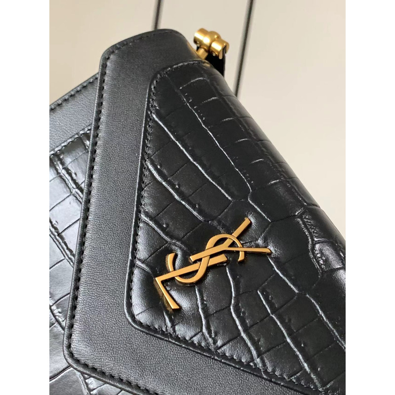 Saint Laurent YSL GABY Mini Quilted Textured Envelope Bag Sheepskin Black