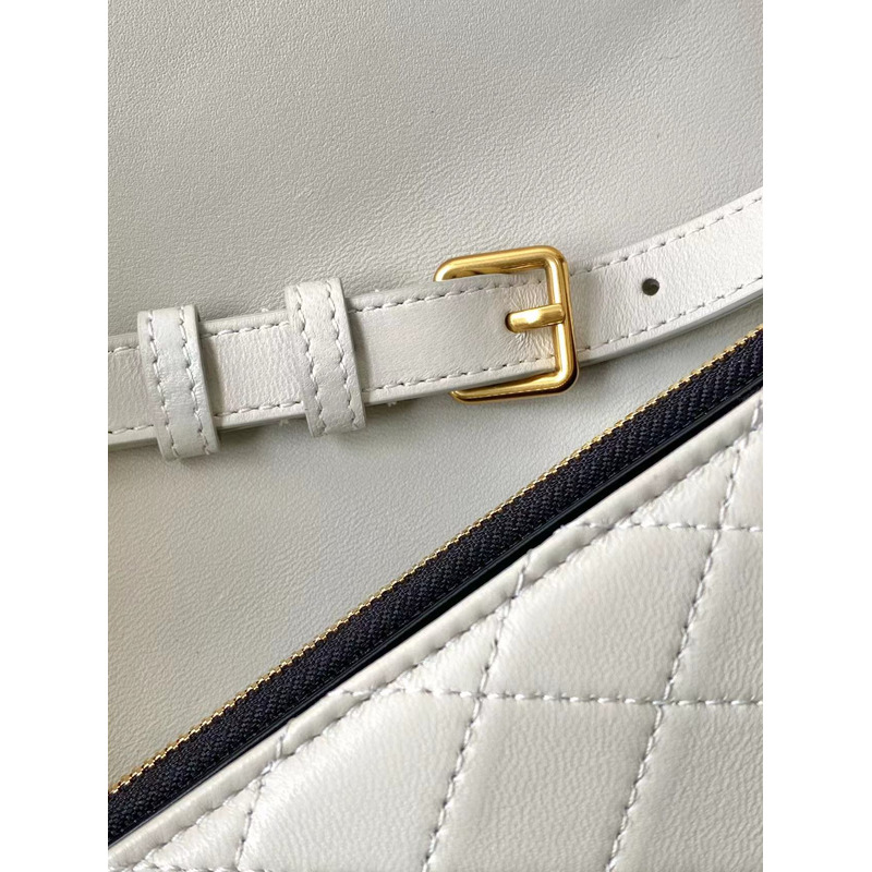 Saint Laurent YSL GABY Mini Quilted Textured Envelope Bag Sheepskin White