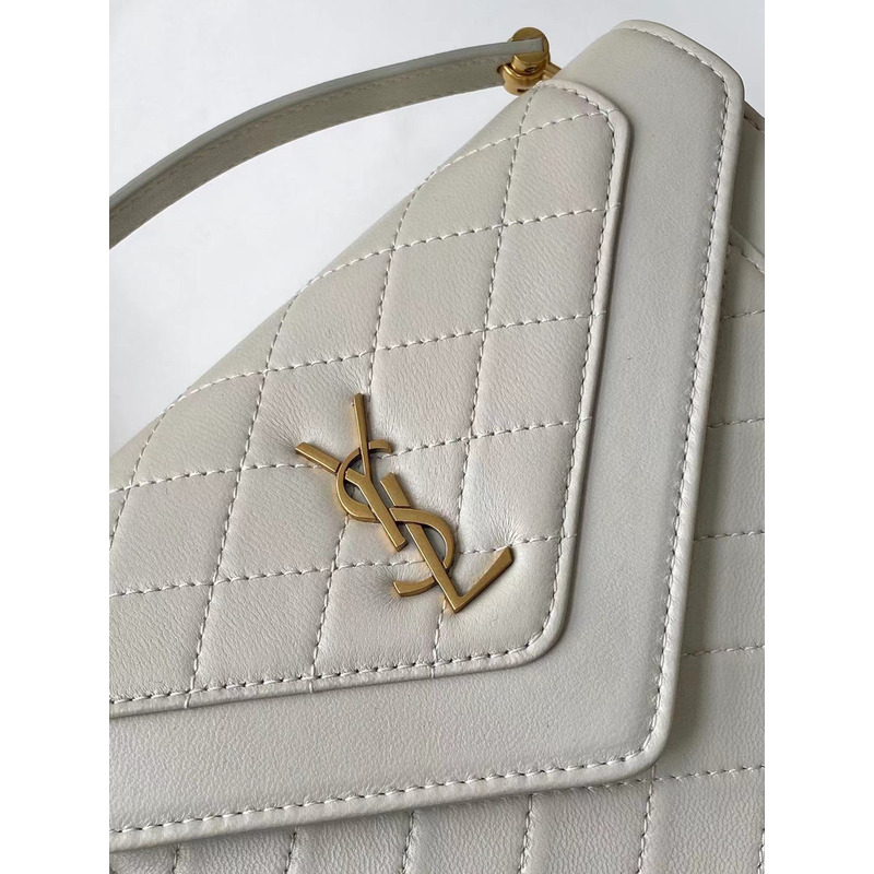 Saint Laurent YSL GABY Mini Quilted Textured Envelope Bag Sheepskin White