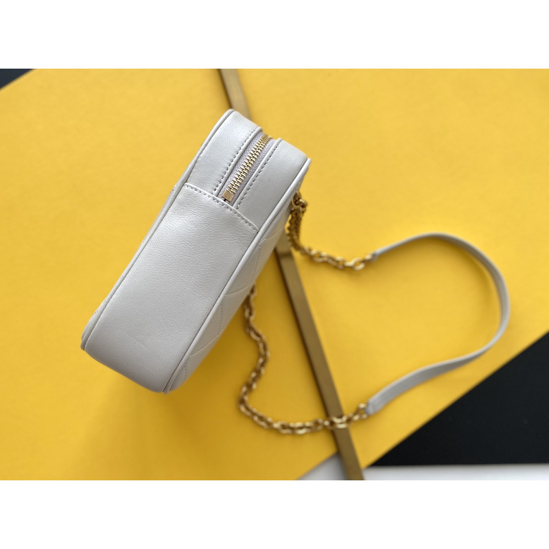 Saint Laurent Le Maillon Small Leather Crossbody Bag White