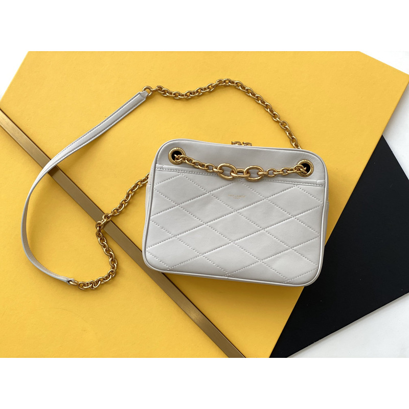 Saint Laurent Le Maillon Small Leather Crossbody Bag White