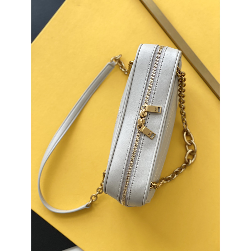 Saint Laurent Le Maillon Small Leather Crossbody Bag White