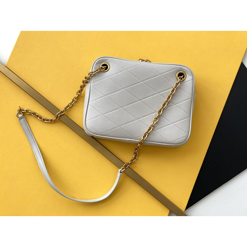 Saint Laurent Le Maillon Small Leather Crossbody Bag White