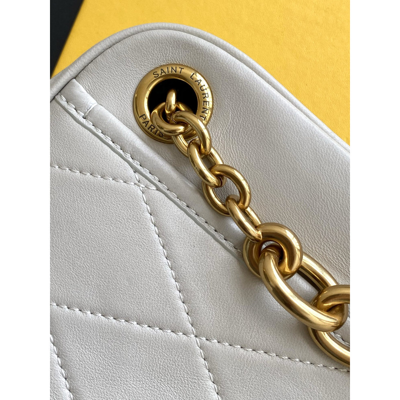 Saint Laurent Le Maillon Small Leather Crossbody Bag White