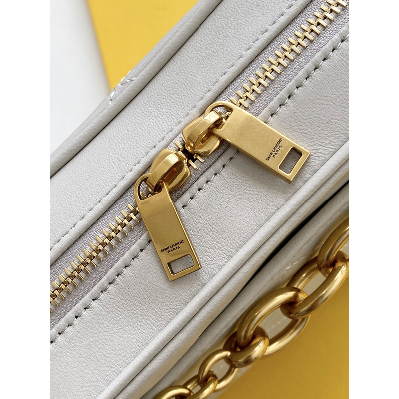 Saint Laurent Le Maillon Small Leather Crossbody Bag White