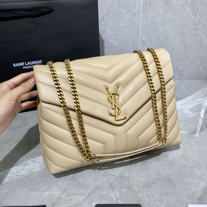 SAINT LAURENT Loulou M leather shoulder bag Beige