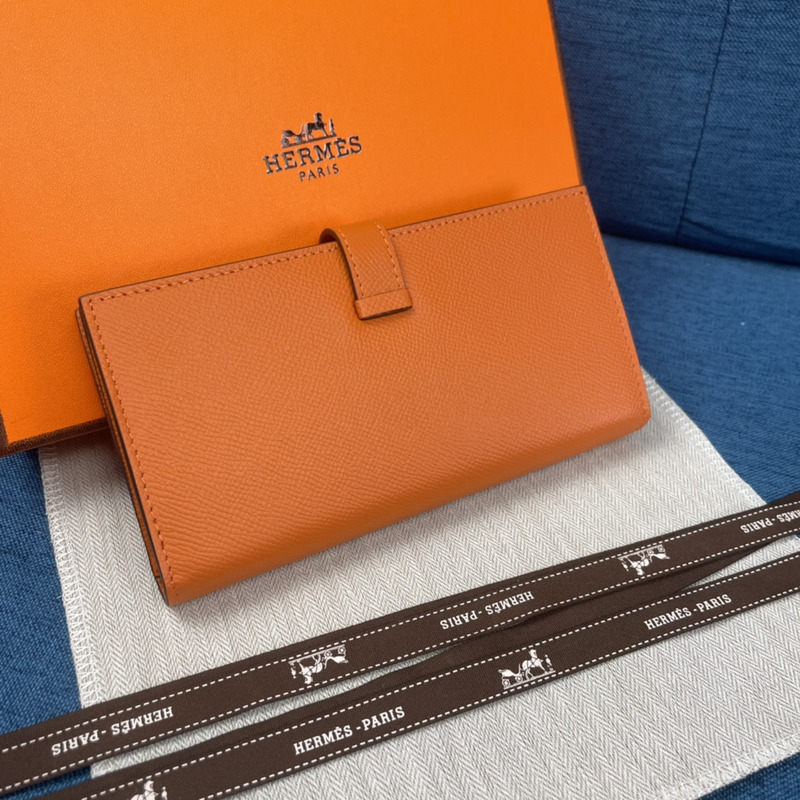 H**mes bearn soufflet epsom leather graphite wallet orange