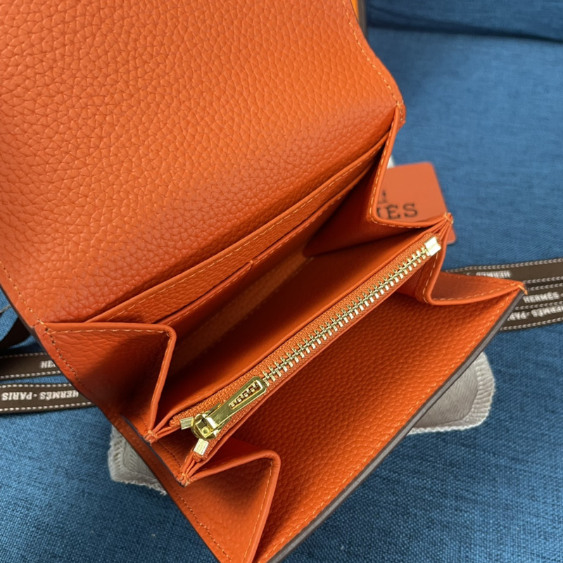 H**mes constance slim wallet orange