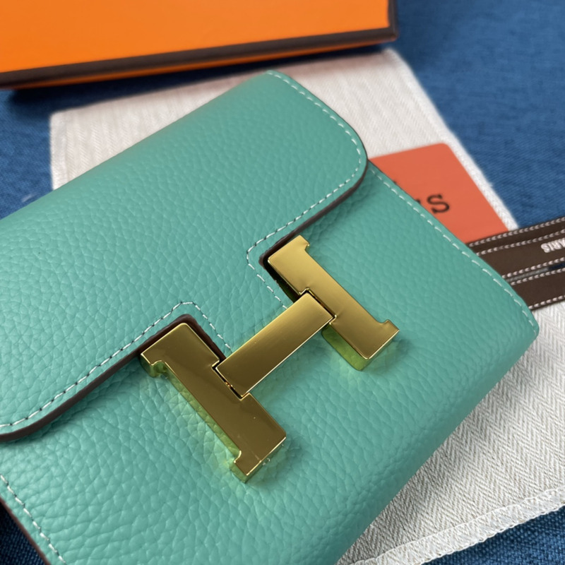 H**mes constance slim wallet turquoise