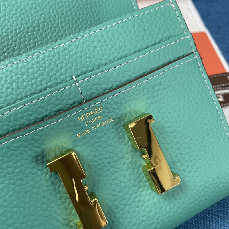 H**mes constance slim wallet turquoise