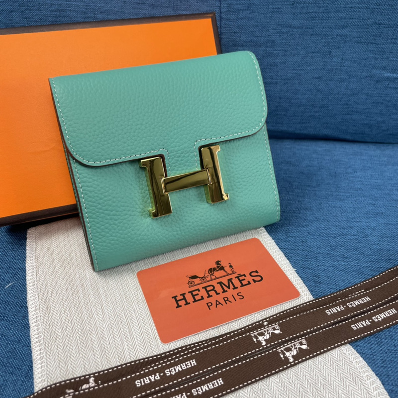 H**mes constance slim wallet turquoise