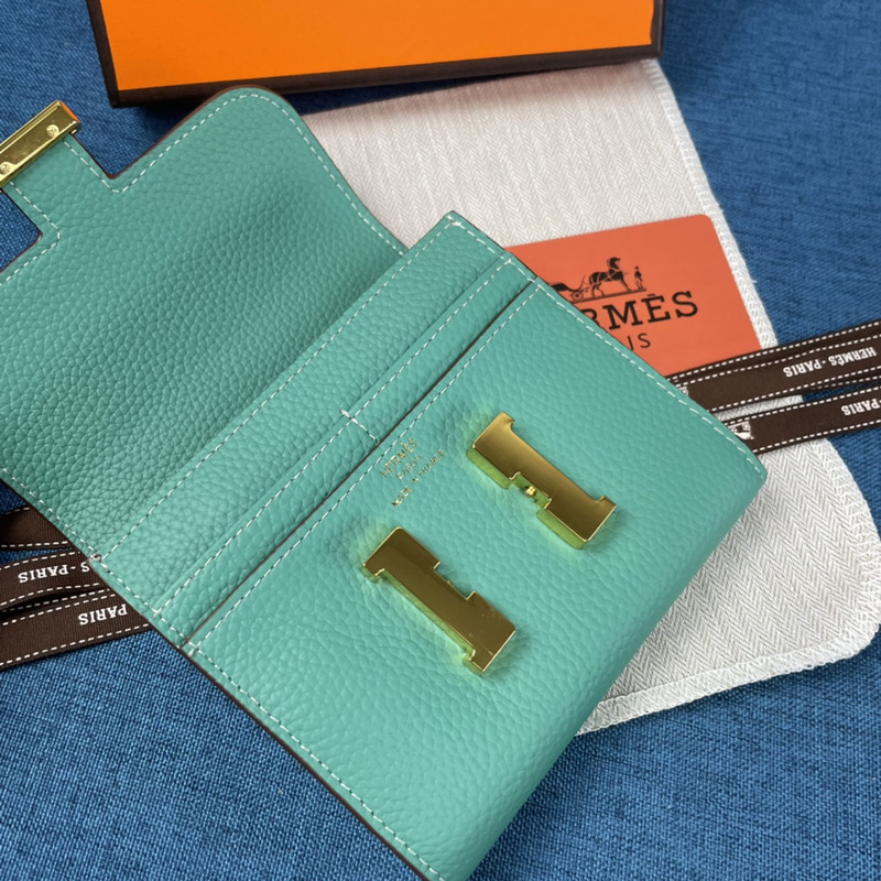 H**mes constance slim wallet turquoise