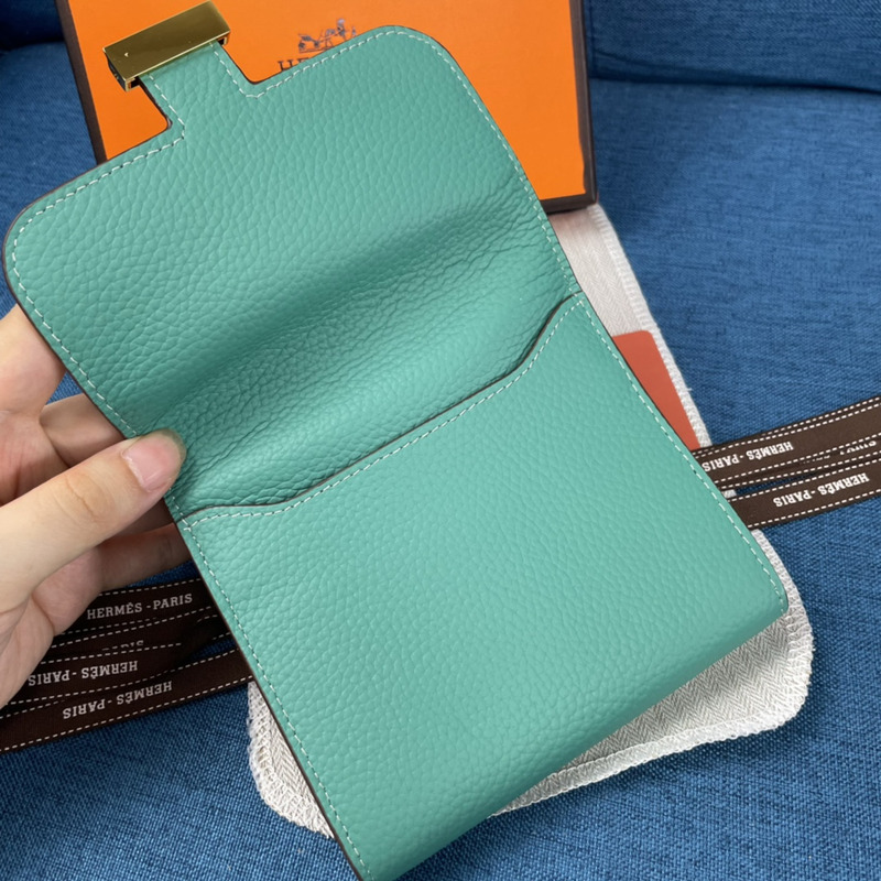 H**mes constance slim wallet turquoise