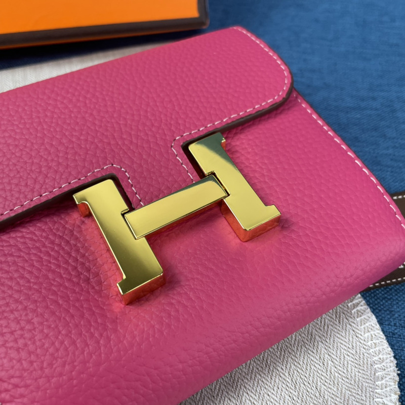 H**mes constance slim wallet rose red