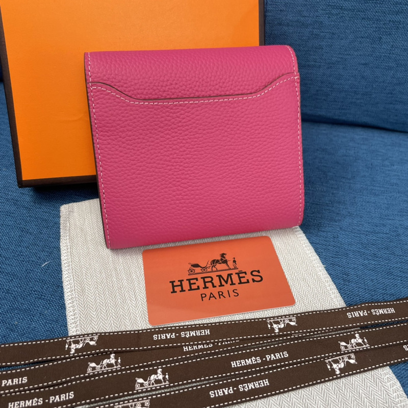 H**mes constance slim wallet rose red