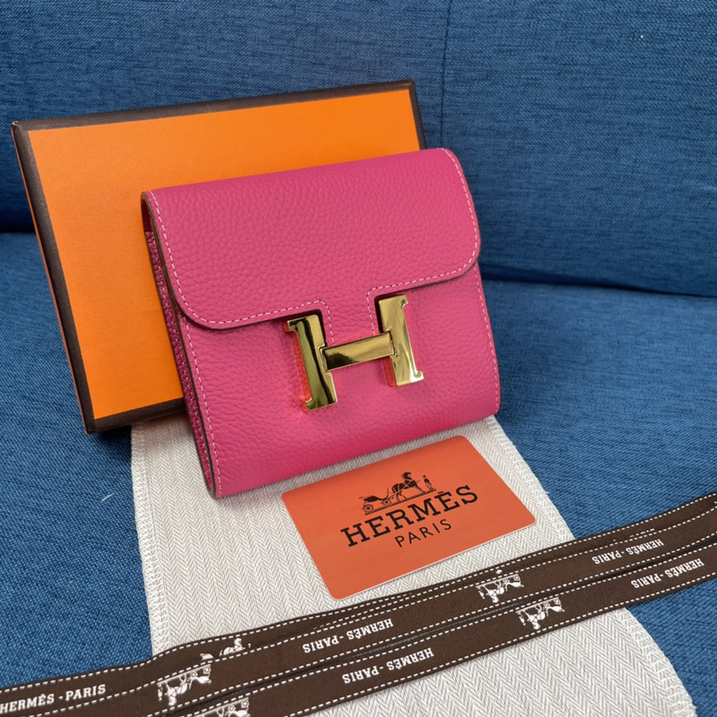 H**mes constance slim wallet rose red