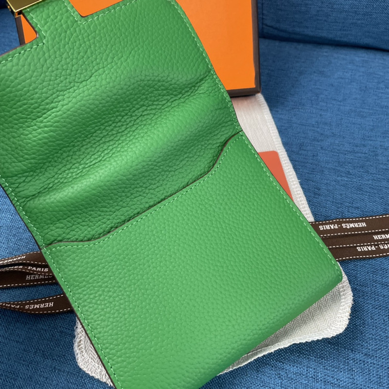 H**mes constance slim wallet green