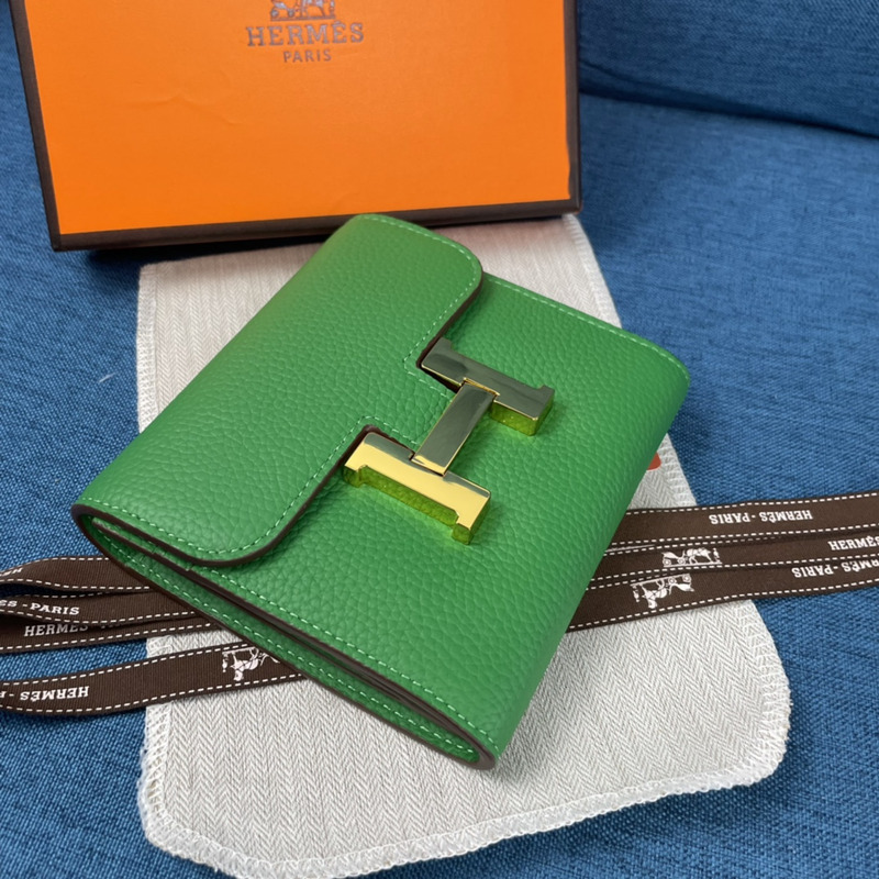 H**mes constance slim wallet green