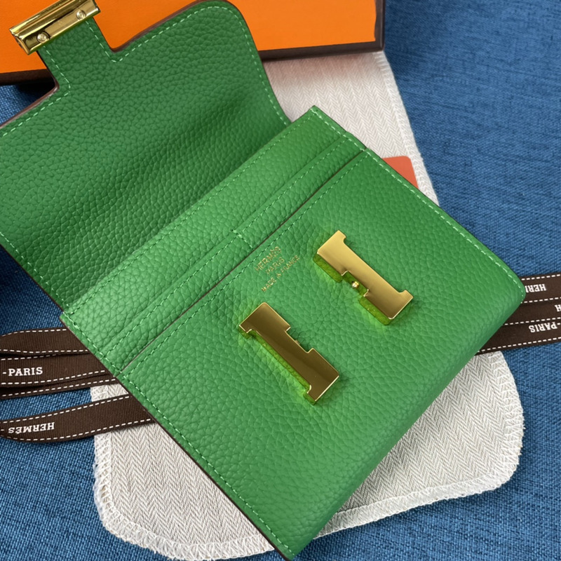 H**mes constance slim wallet green