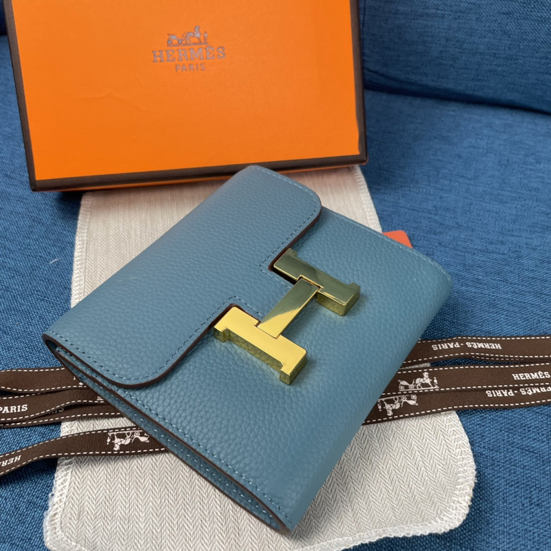 H**mes constance slim wallet blue