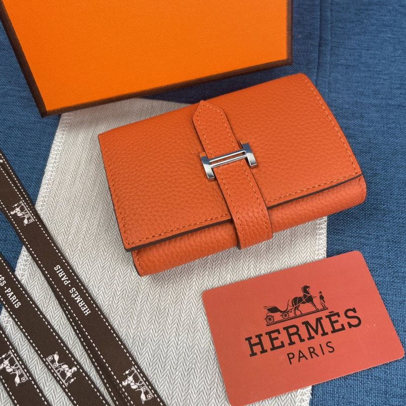 H**mes bearn compact wallet with palladium-plated 