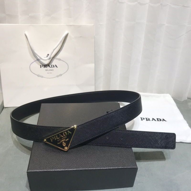 Pra*a saffiano leather belt black&glod